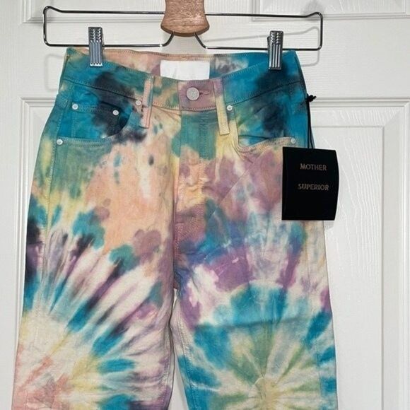 MOTHER The Tripper High Rise Crop Bootcut Tie-Dye Jeans Womens Size 24 - Picture 7 of 10